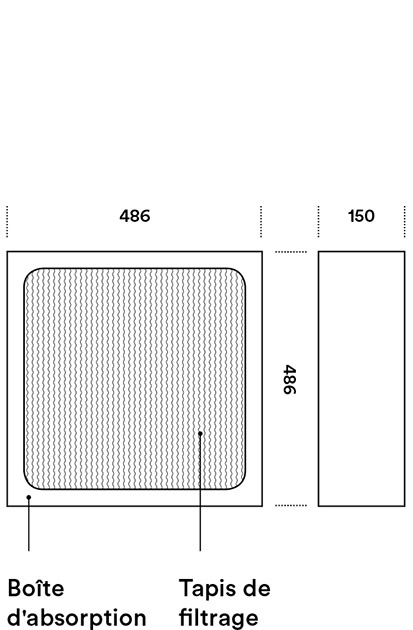 Dimensions avant et côté éléments de filtrage secondaire NFEWP02