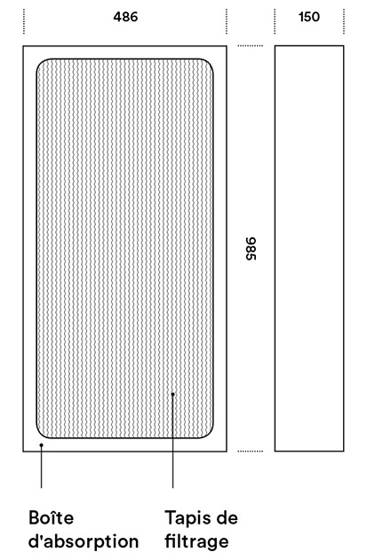 Dimensions avant et côté éléments de filtrage secondaire NFEWP03